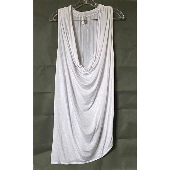 Eien Tank Top Large White Asymmetrical Back Slit Low Cowl Neckline - Picture 7 of 9